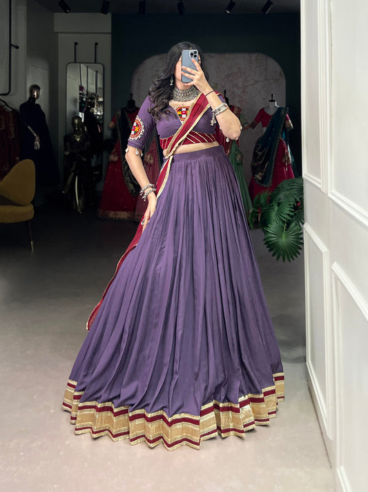 Lavender Embosse Sequins Lace Border Worked Navratri Lehenga Choli