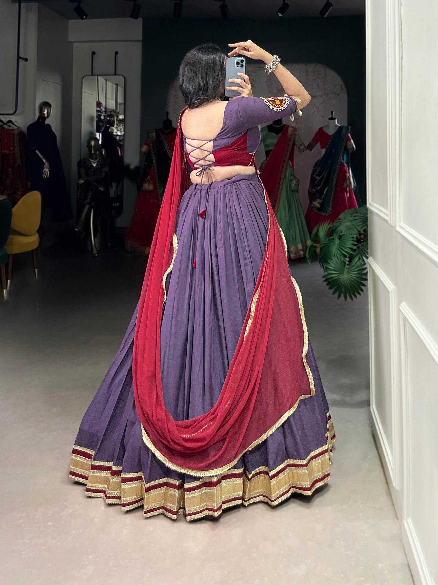Lavender Embosse Sequins Lace Border Worked Navratri Lehenga Choli