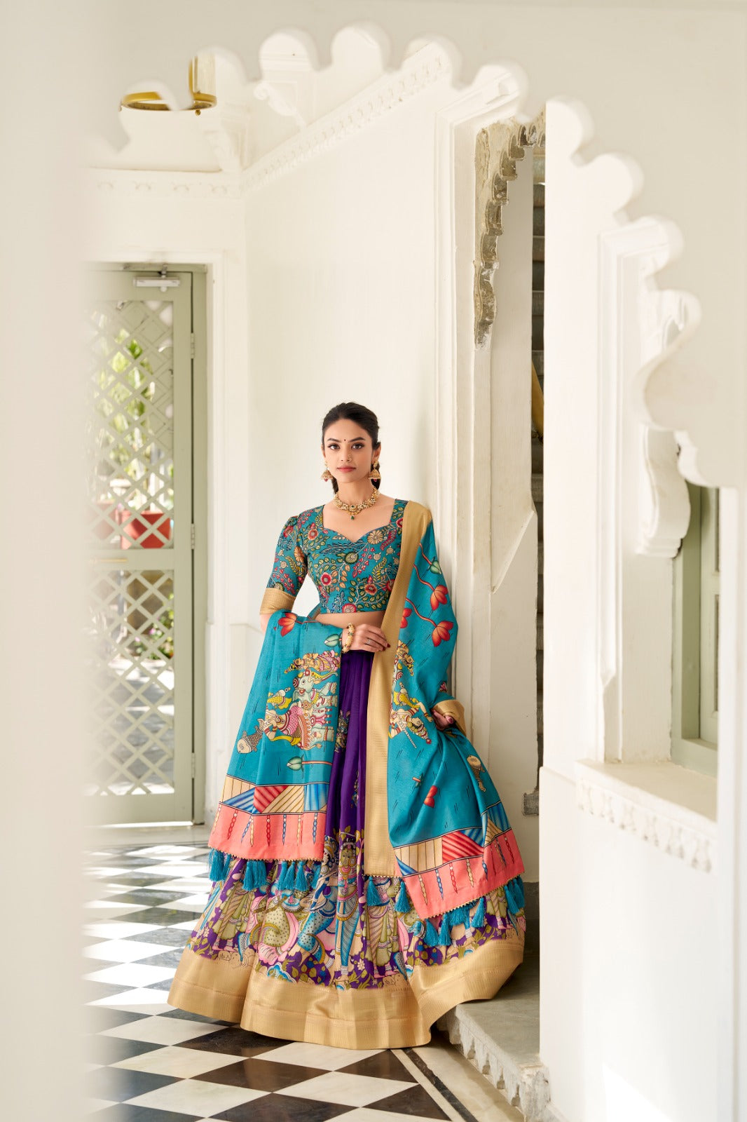 Spectacular Dola Silk Kalamkari Printed Lehenga Choli Set - Ethnicwish
