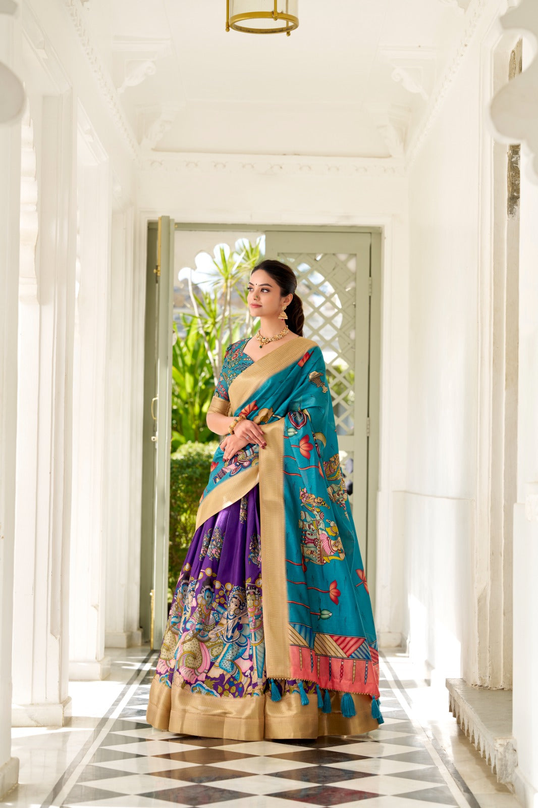Spectacular Dola Silk Kalamkari Printed Lehenga Choli Set - Ethnicwish