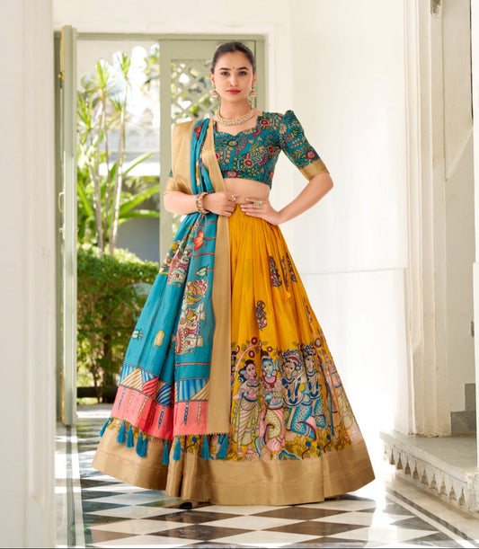 Spectacular Dola Silk Kalamkari Printed Lehenga Choli Set - Ethnicwish