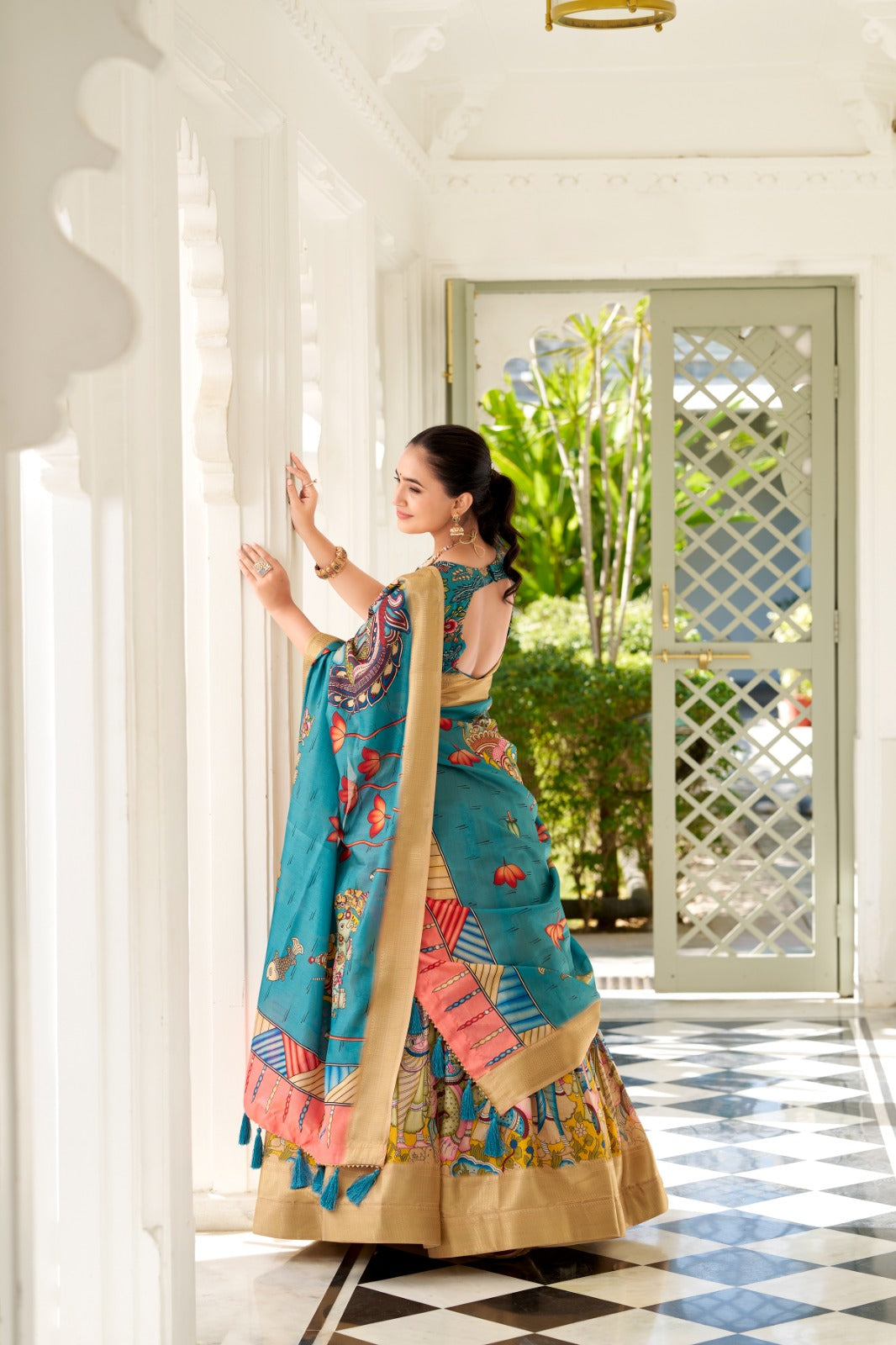 Spectacular Dola Silk Kalamkari Printed Lehenga Choli Set - Ethnicwish