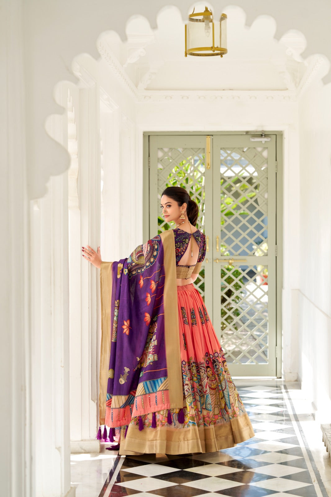 Spectacular Dola Silk Kalamkari Printed Lehenga Choli Set - Ethnicwish