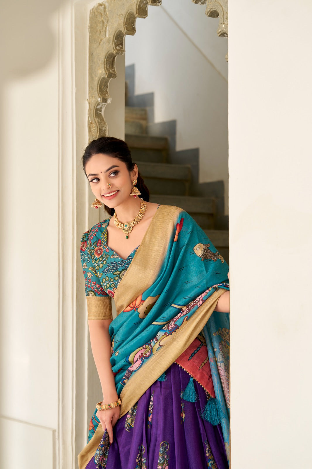 Spectacular Dola Silk Kalamkari Printed Lehenga Choli Set - Ethnicwish