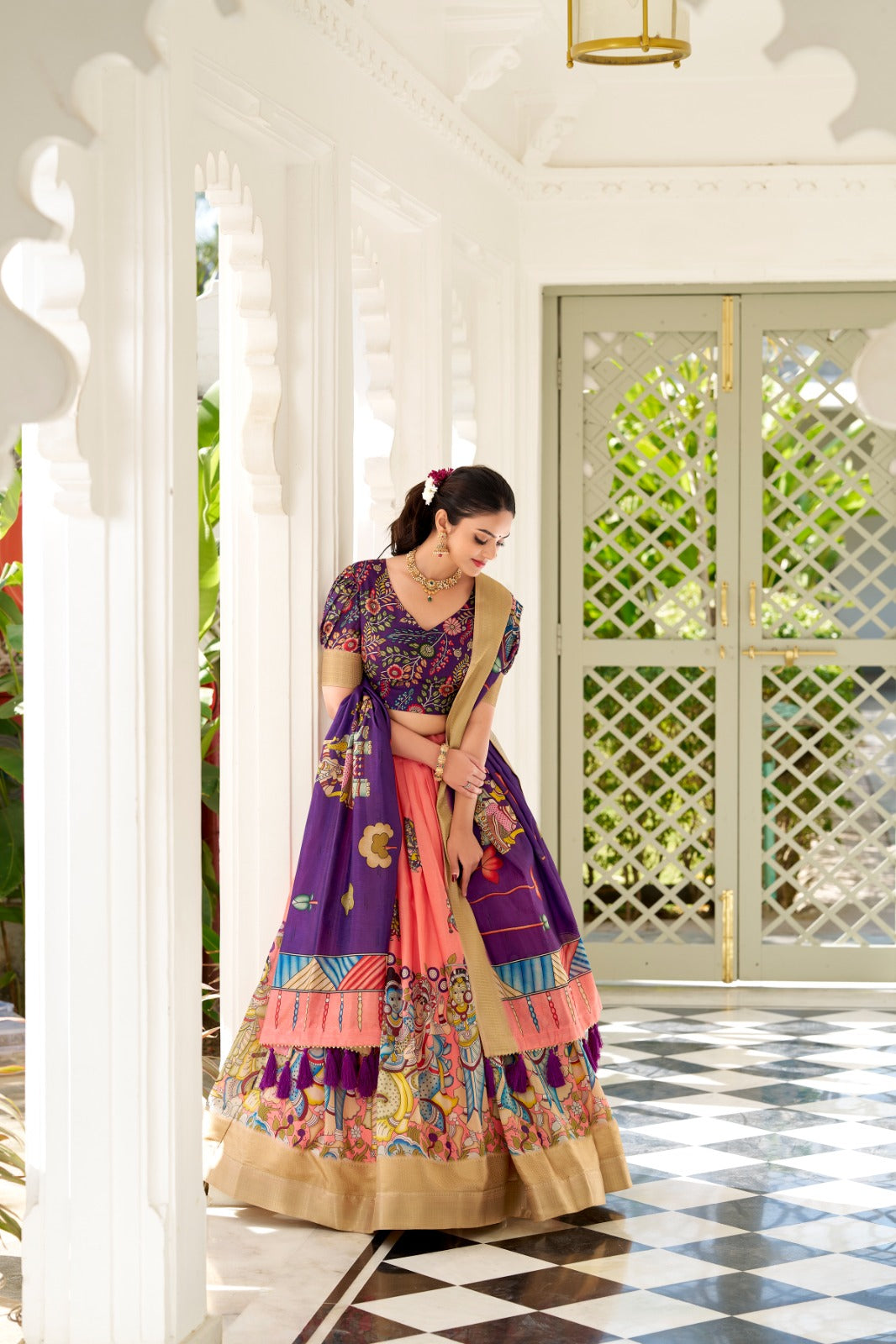 Spectacular Dola Silk Kalamkari Printed Lehenga Choli Set - Ethnicwish