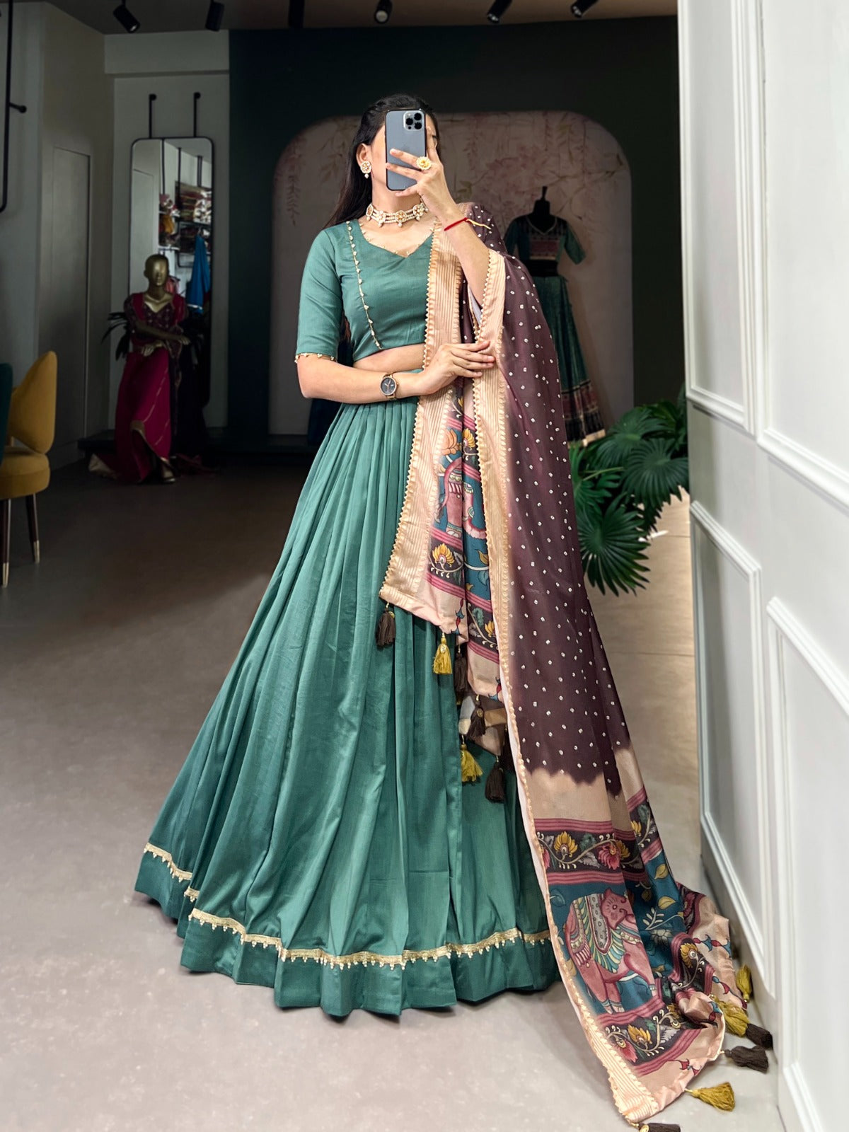 Lovely Chinon Silk Lace Border Worked Lehenga Choli Set - Ethnicwish
