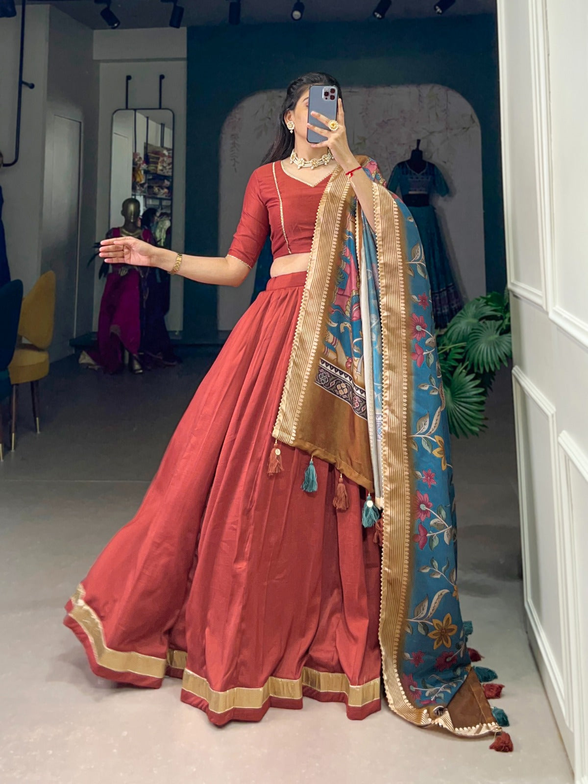 Lovely Chinon Silk Lace Border Worked Lehenga Choli Set - Ethnicwish
