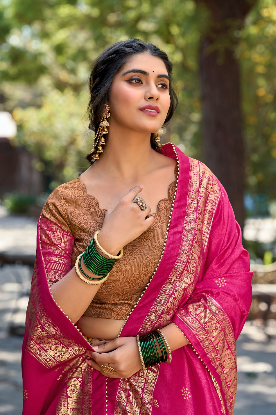 Ethereal Mustard Tussar Silk Kalamkari Printed Lehenga Choli Set - Ethnicwish