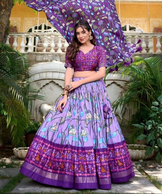 Amazing Tussar Silk Patola Printed Lehenga Choli Set - Ethnicwish