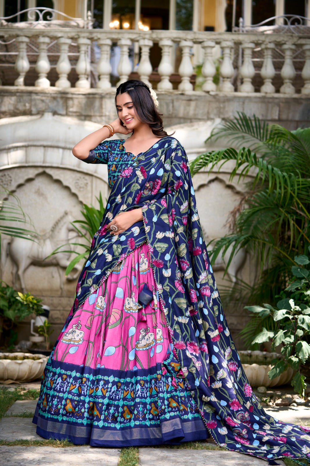 Amazing Tussar Silk Patola Printed Lehenga Choli Set - Ethnicwish