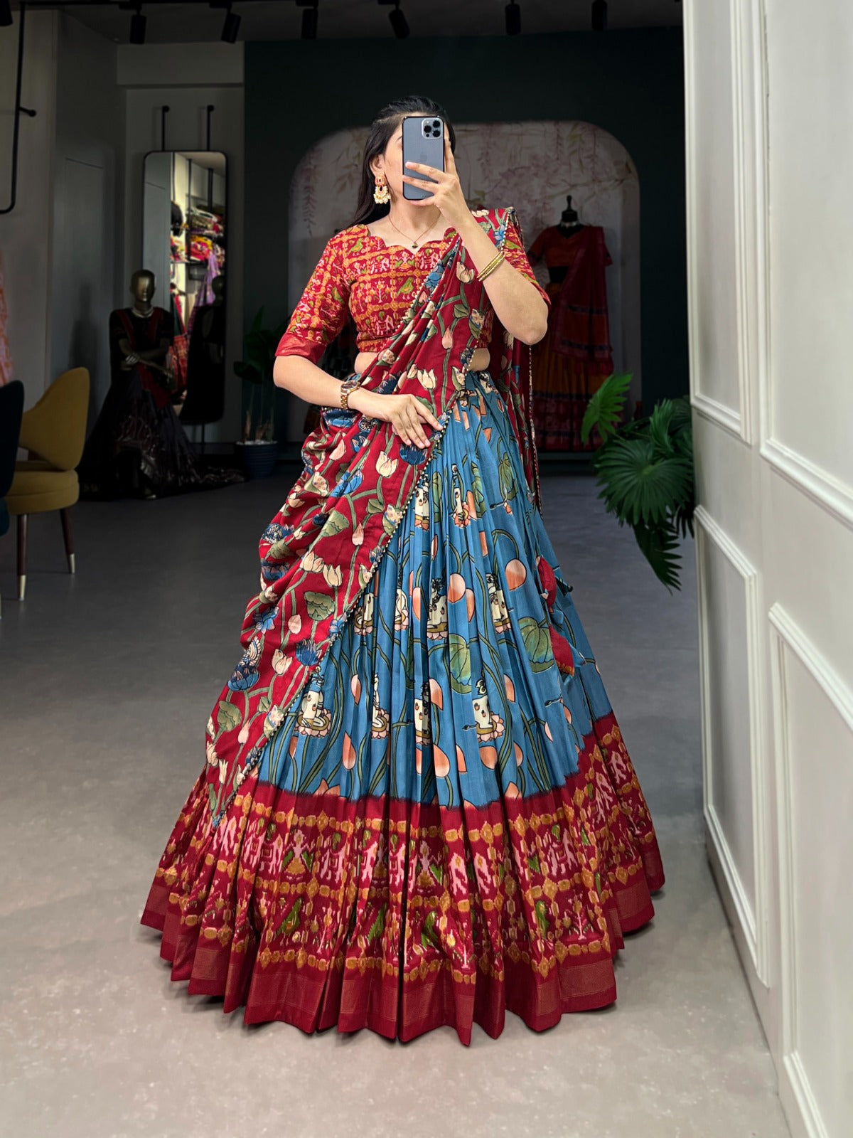 Amazing Tussar Silk Patola Printed Lehenga Choli Set - Ethnicwish