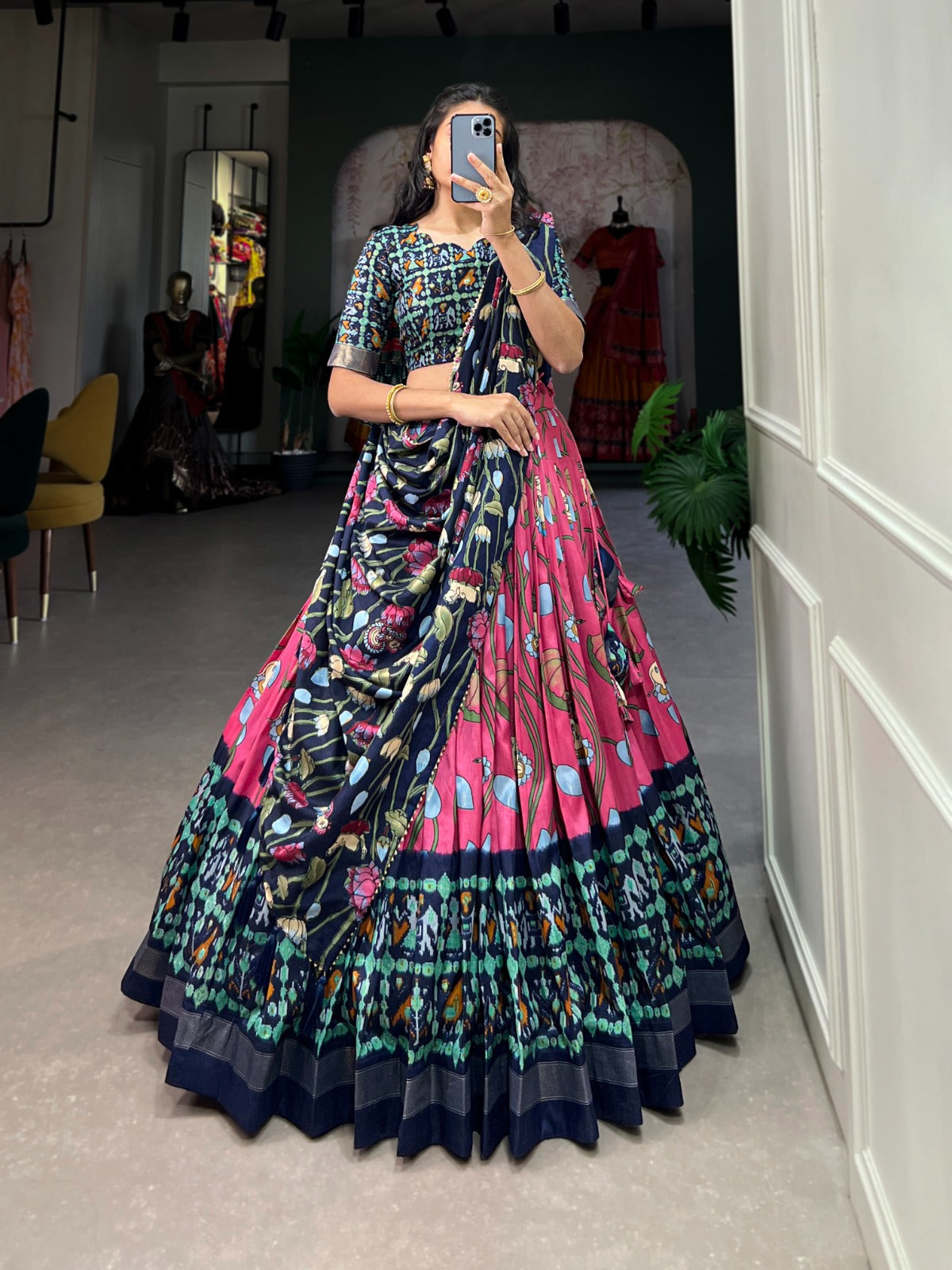 Amazing Tussar Silk Patola Printed Lehenga Choli Set - Ethnicwish