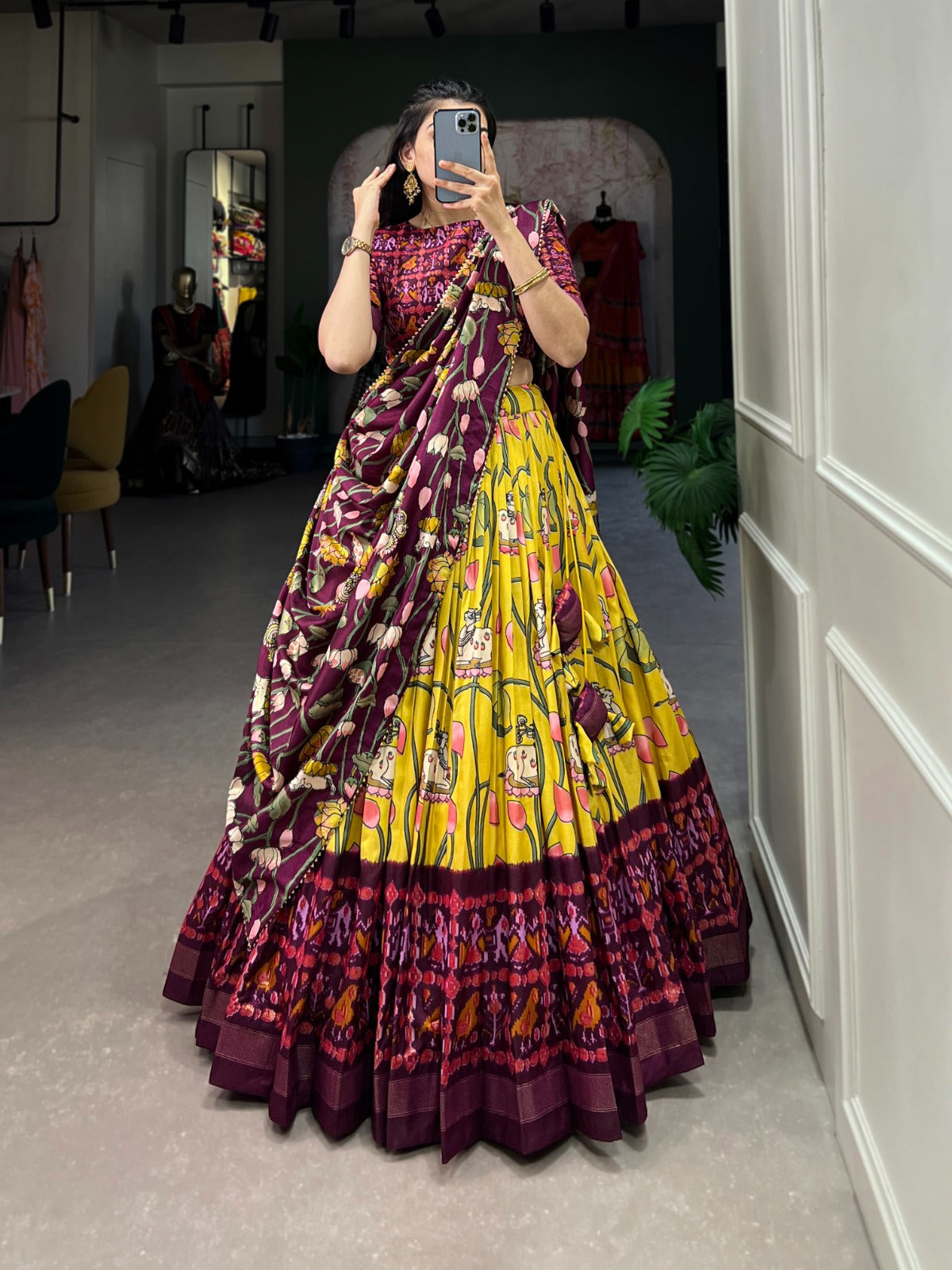 Amazing Tussar Silk Patola Printed Lehenga Choli Set - Ethnicwish