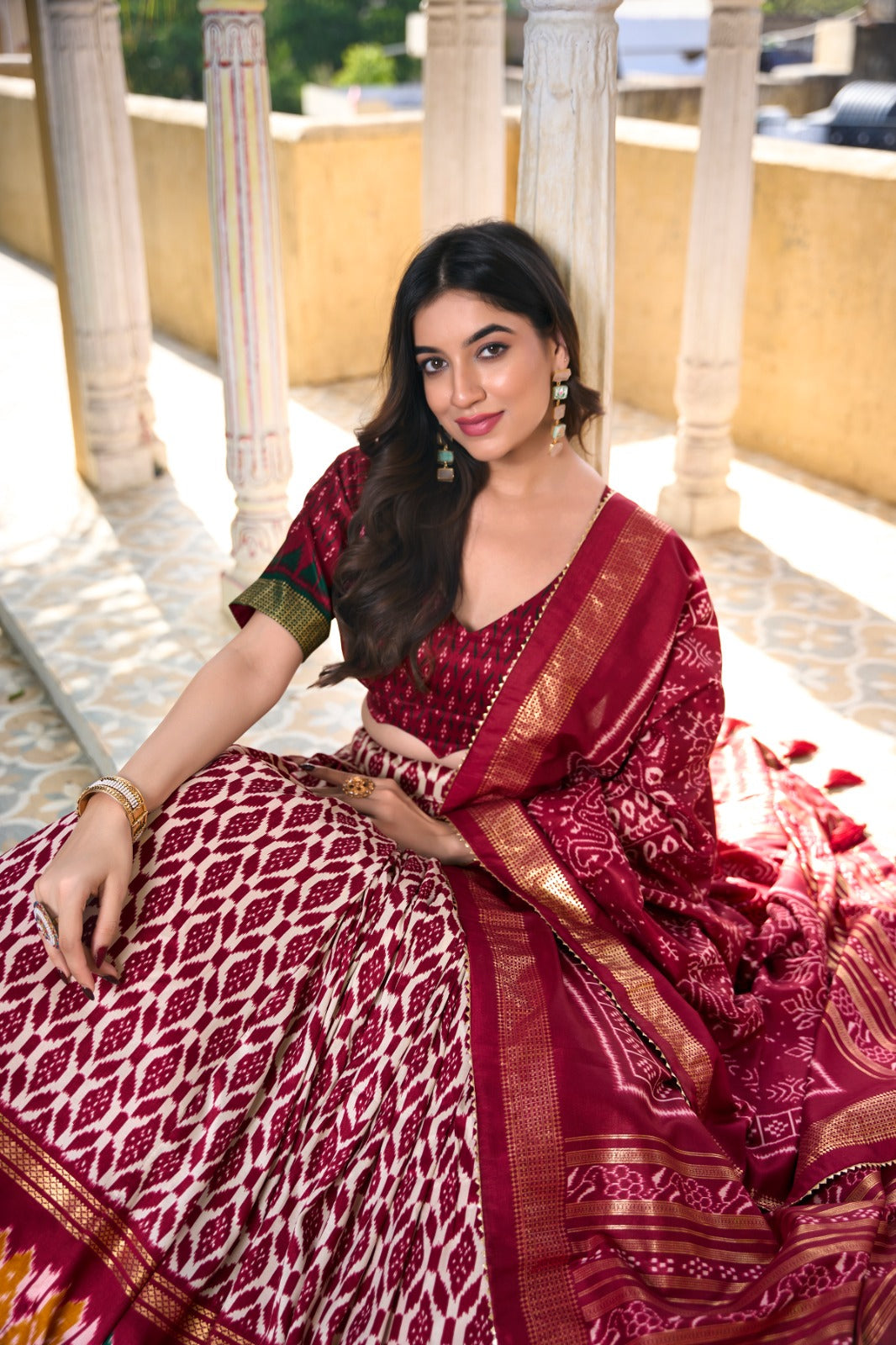Beguiling Maroon Tussar Silk Printed Foil Worked Lehenga Choli - Ethnicwish