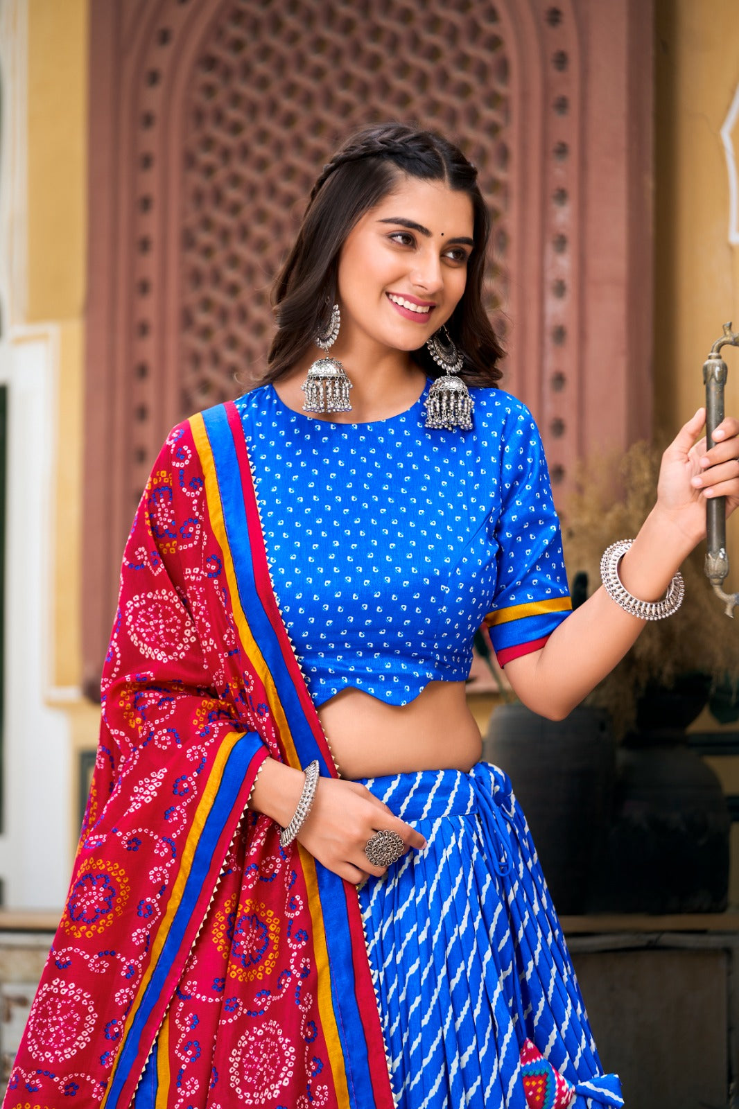 Leheriya With Patola Printed Tussar Silk  Lehenga Choli Set - Ethnicwish