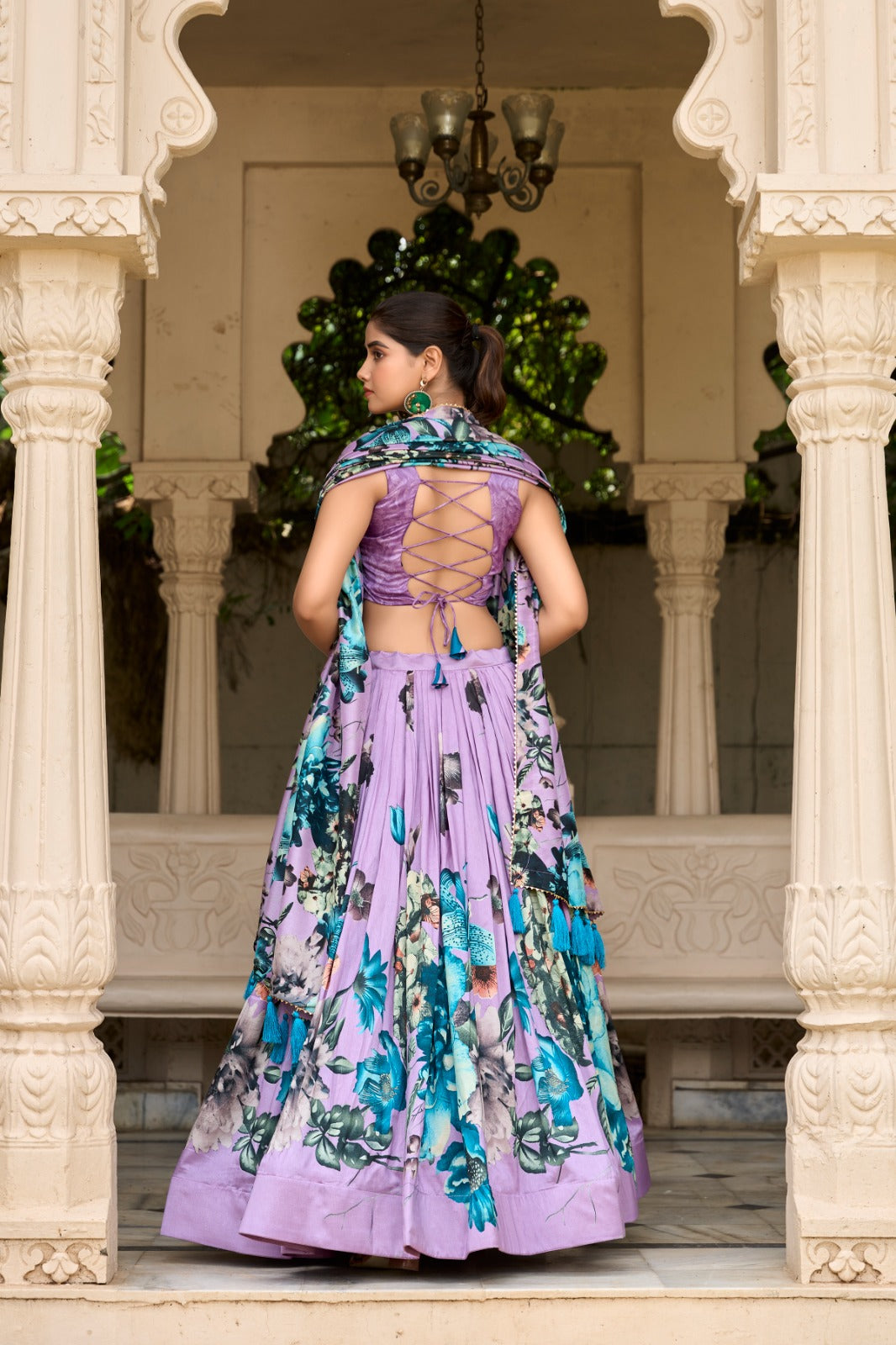 Stylish Tussar Silk Floral Digital Printed Lehenga Choli Set - Ethnicwish