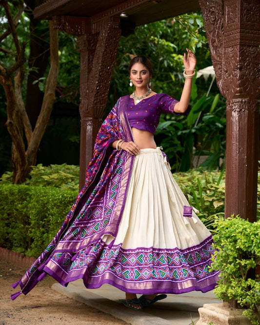 Spectacular Purple Tussar Silk Patola Printed Lehenga Choli Set - Ethnicwish