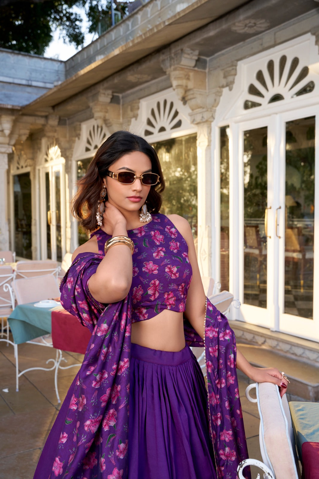 Stunning Tussar Silk Floral Printed Foil Worked Lehenga Choli - Ethnicwish
