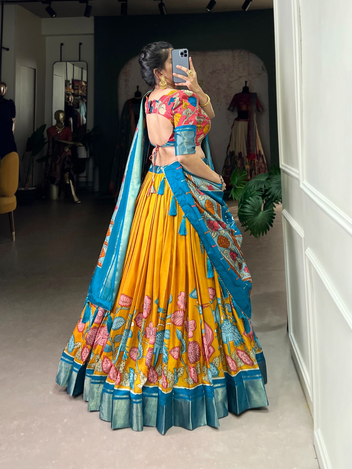 Delightful Jacquard Silk Kalamkari Printed Lehenga Choli Set - Ethnicwish