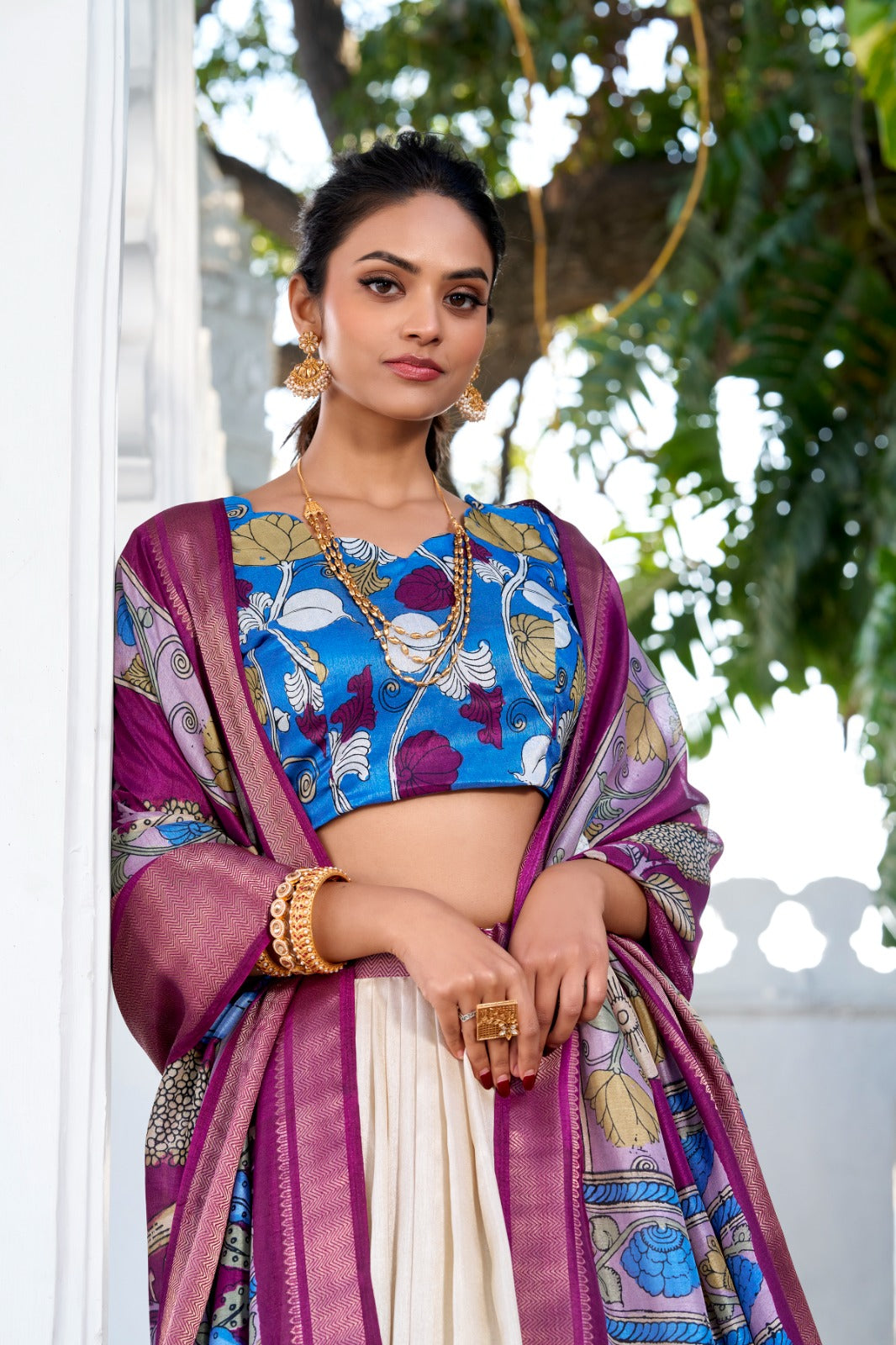 Delightful Jacquard Silk Kalamkari Printed Lehenga Choli Set - Ethnicwish