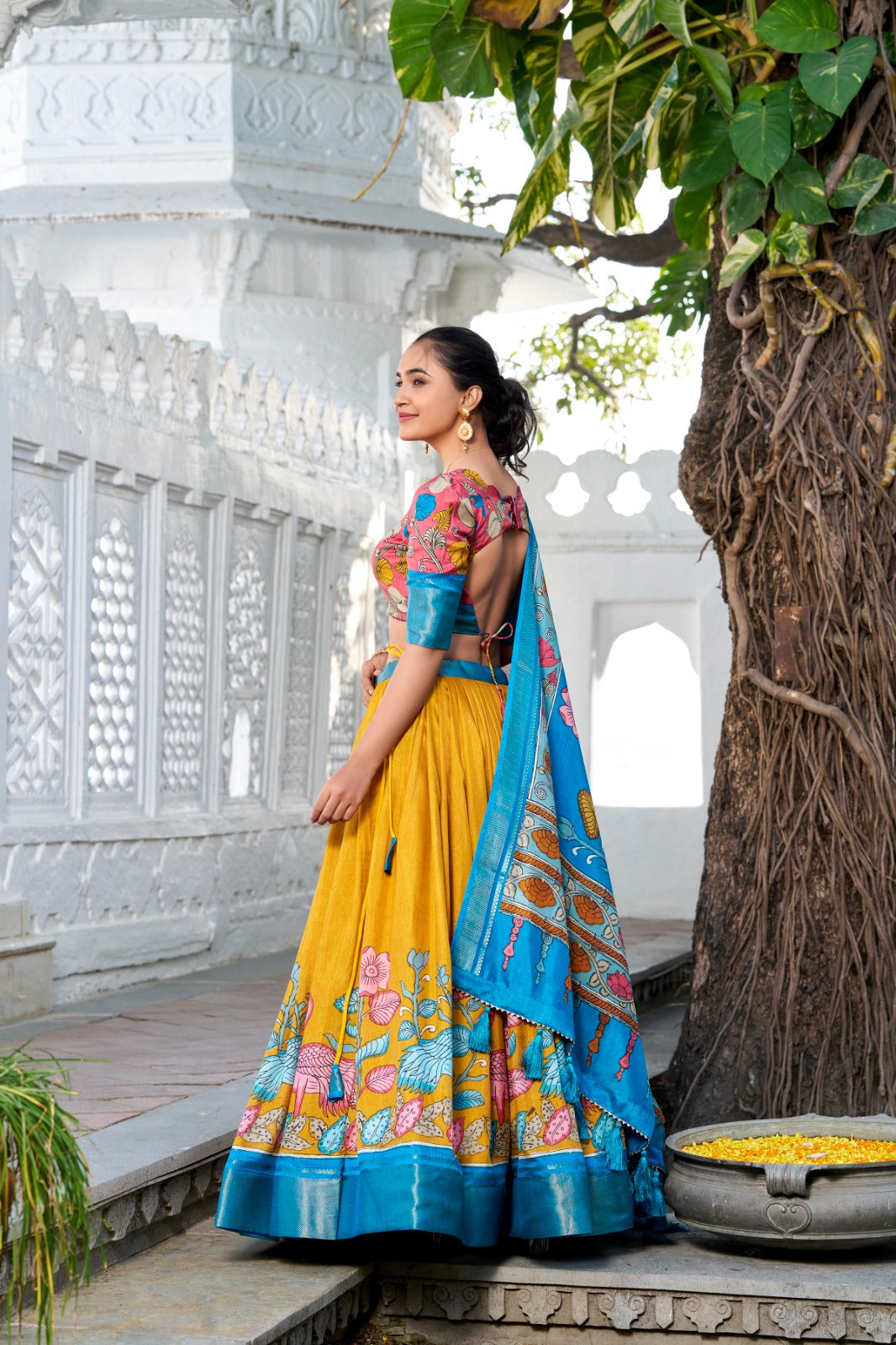 Delightful Jacquard Silk Kalamkari Printed Lehenga Choli Set - Ethnicwish