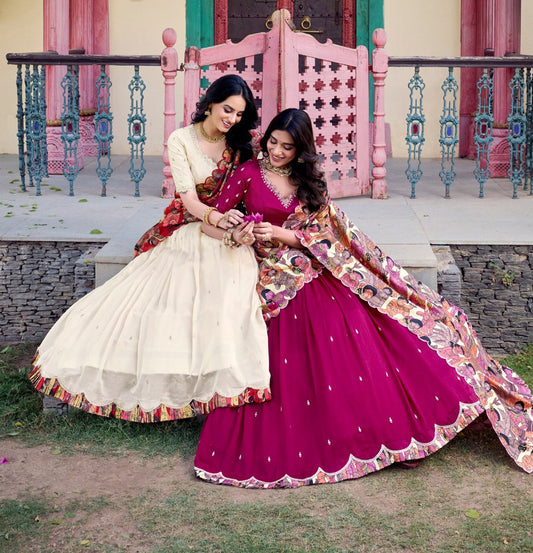 Amazing Vichitra Silk Sequins Thead Worked Lehenga Choli