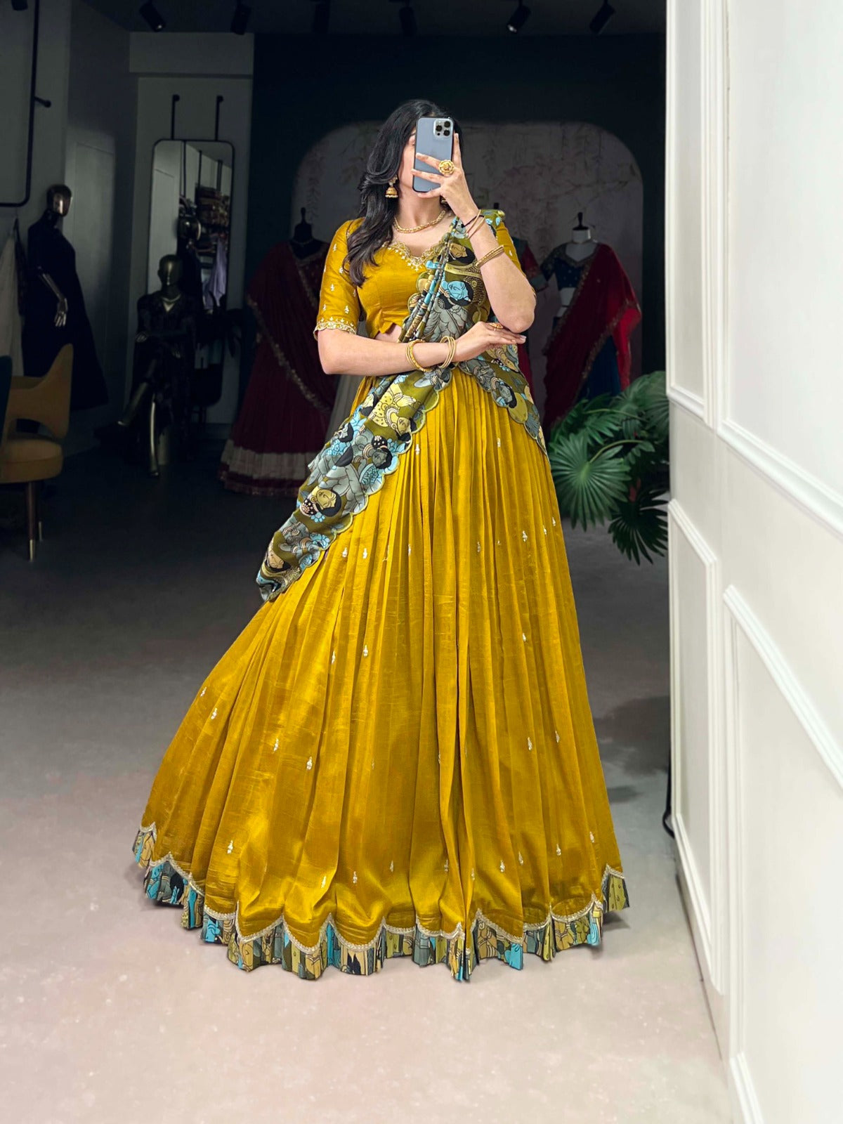 Amazing Vichitra Silk Sequins Thead Worked Lehenga Choli