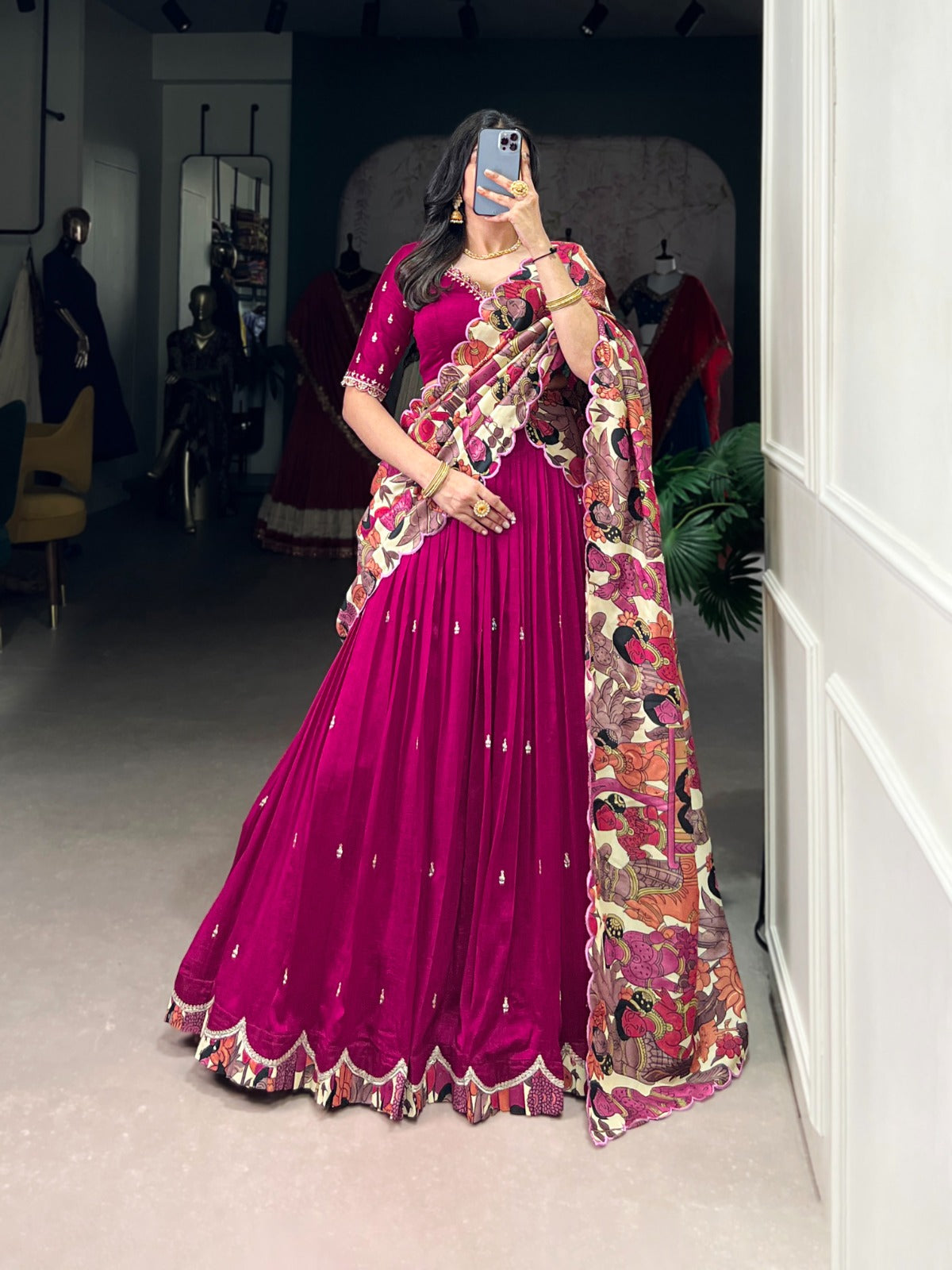 Amazing Vichitra Silk Sequins Thead Worked Lehenga Choli