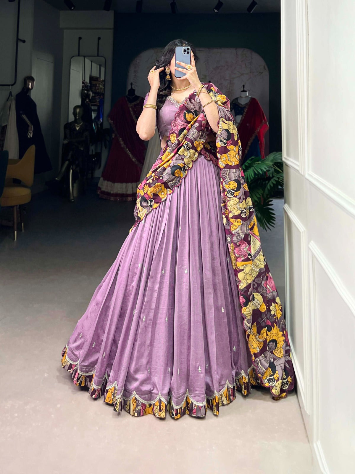 Amazing Vichitra Silk Sequins Thead Worked Lehenga Choli