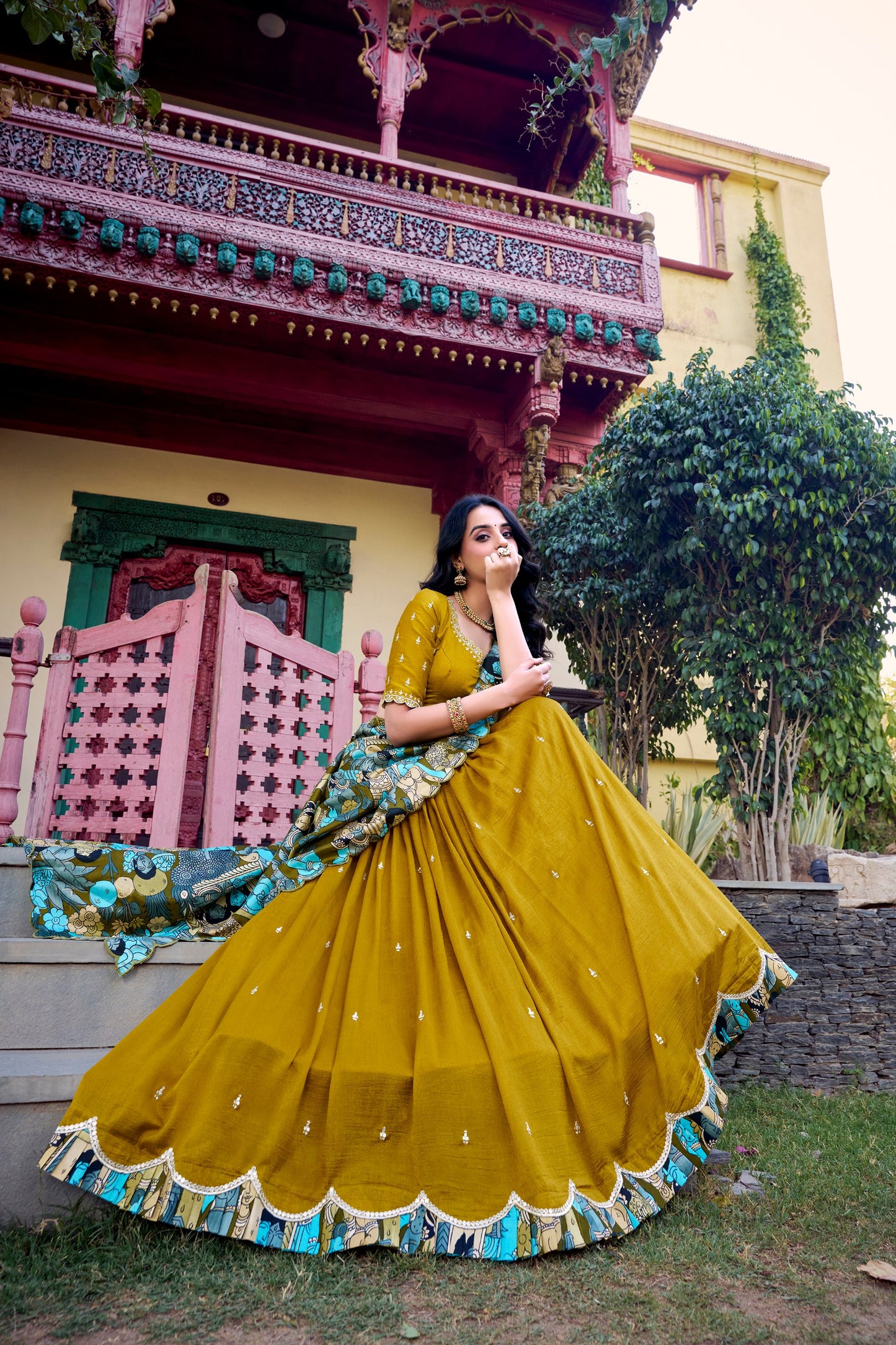 Amazing Vichitra Silk Sequins Thead Worked Lehenga Choli