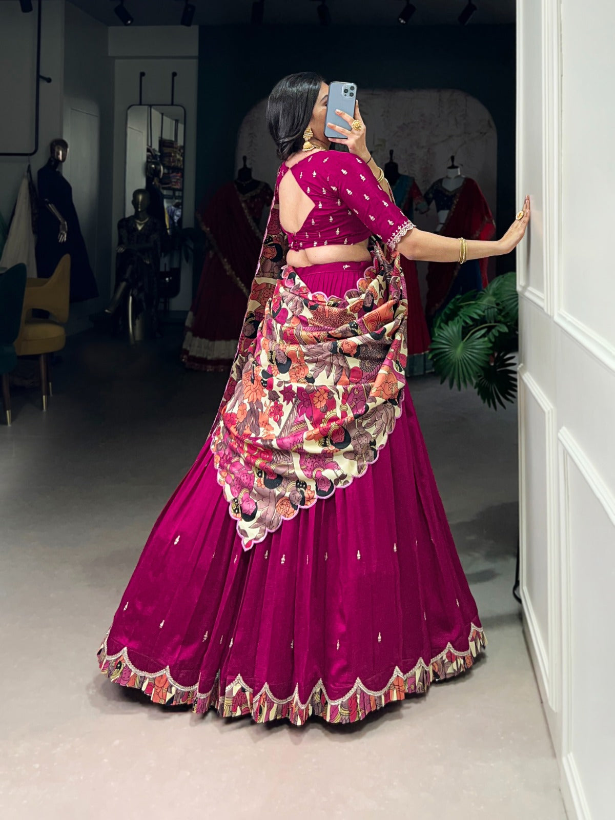 Amazing Vichitra Silk Sequins Thead Worked Lehenga Choli
