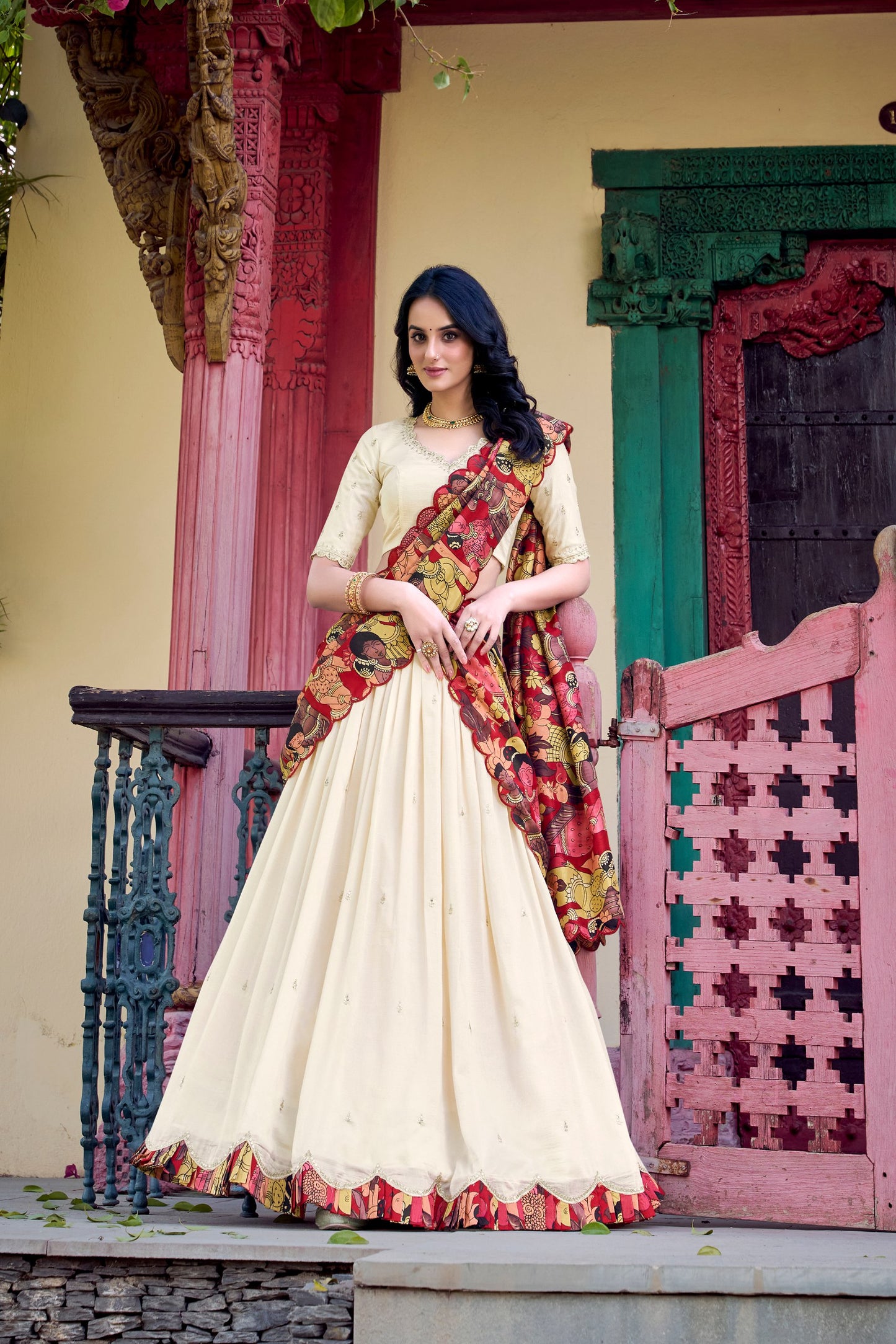 Amazing Vichitra Silk Sequins Thead Worked Lehenga Choli