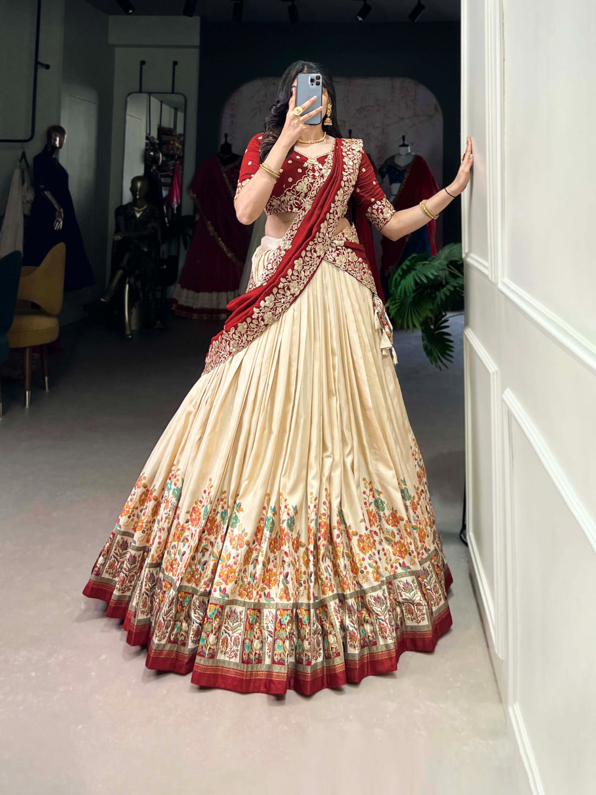 Exquisite Tussar Silk Printed Foil Worked Lehenga Choli
