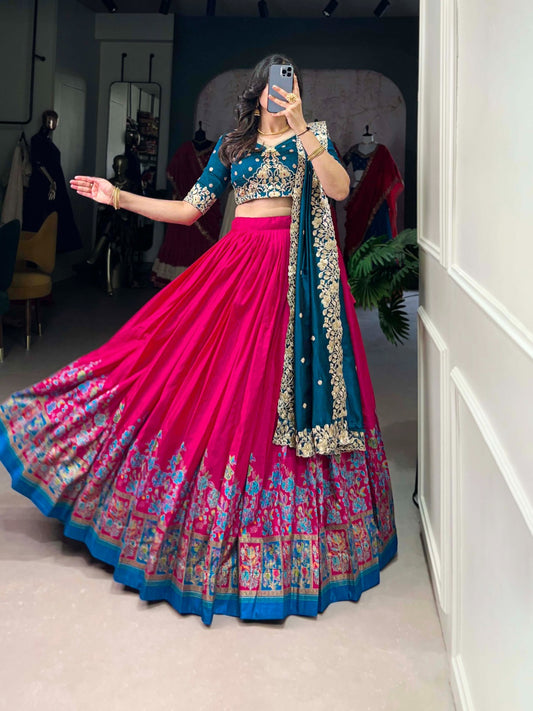 Exquisite Tussar Silk Printed Foil Worked Lehenga Choli