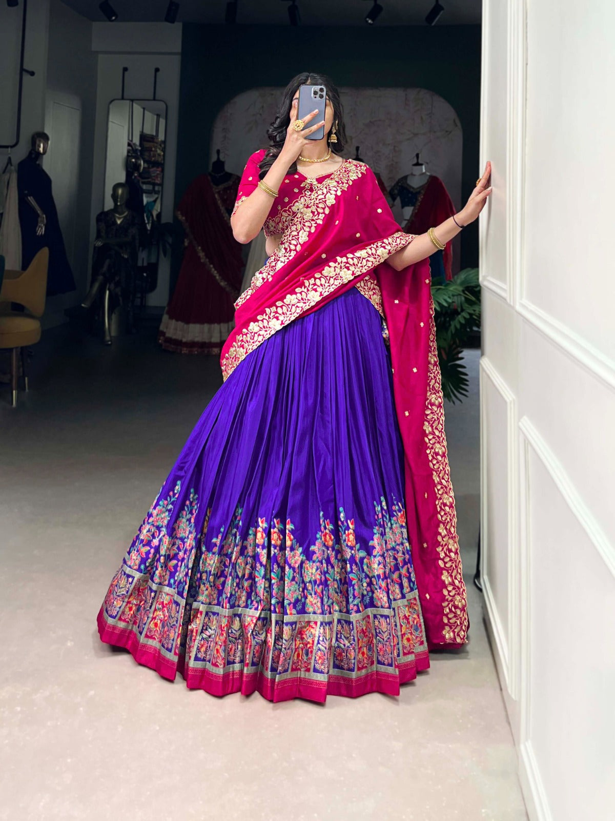 Exquisite Tussar Silk Printed Foil Worked Lehenga Choli