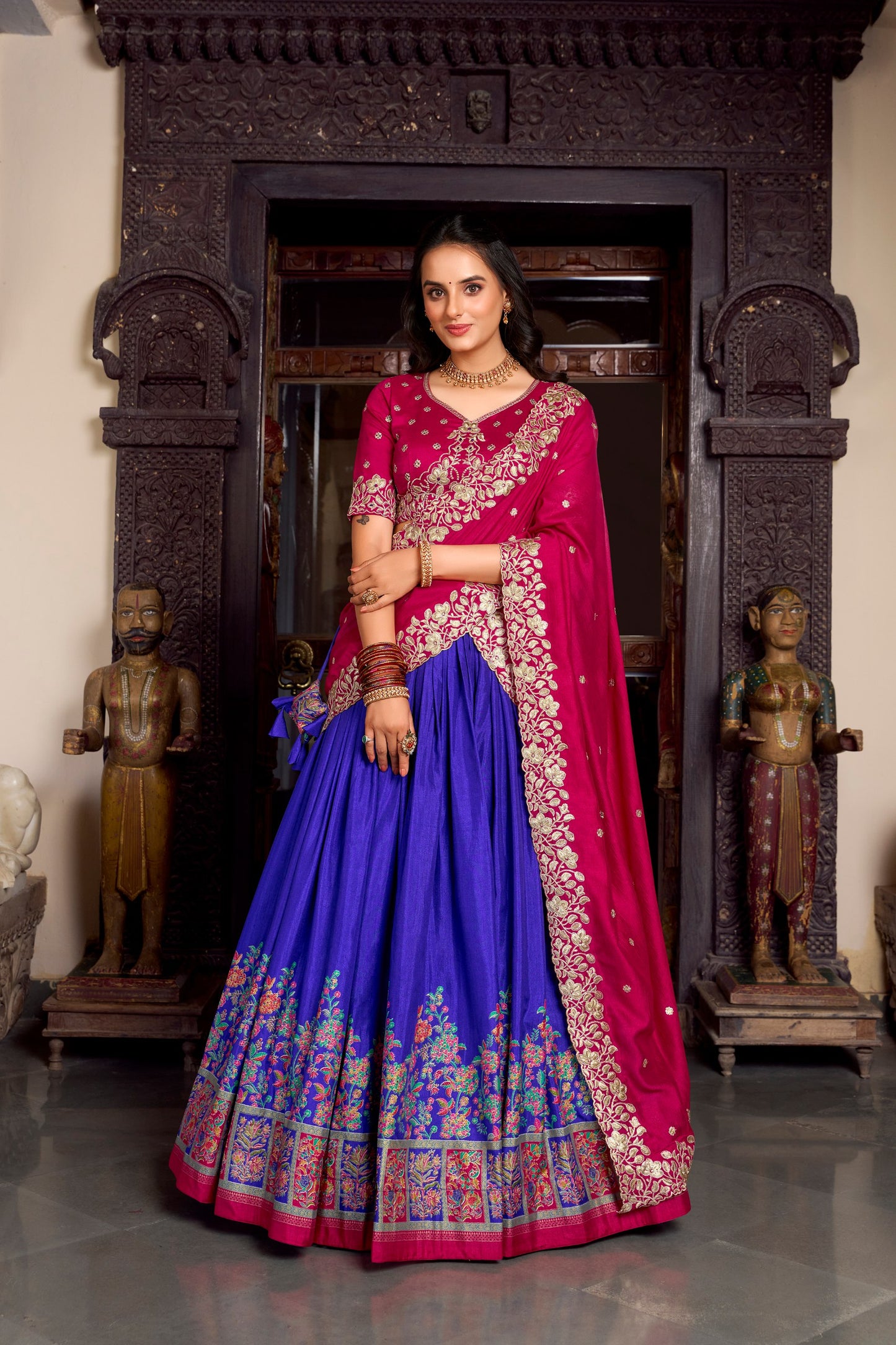 Exquisite Tussar Silk Printed Foil Worked Lehenga Choli Set