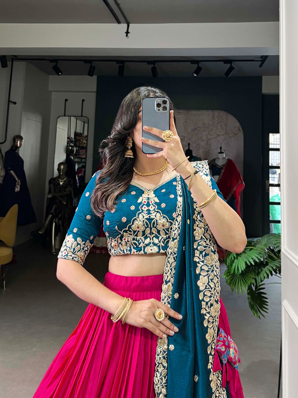 Exquisite Tussar Silk Printed Foil Worked Lehenga Choli