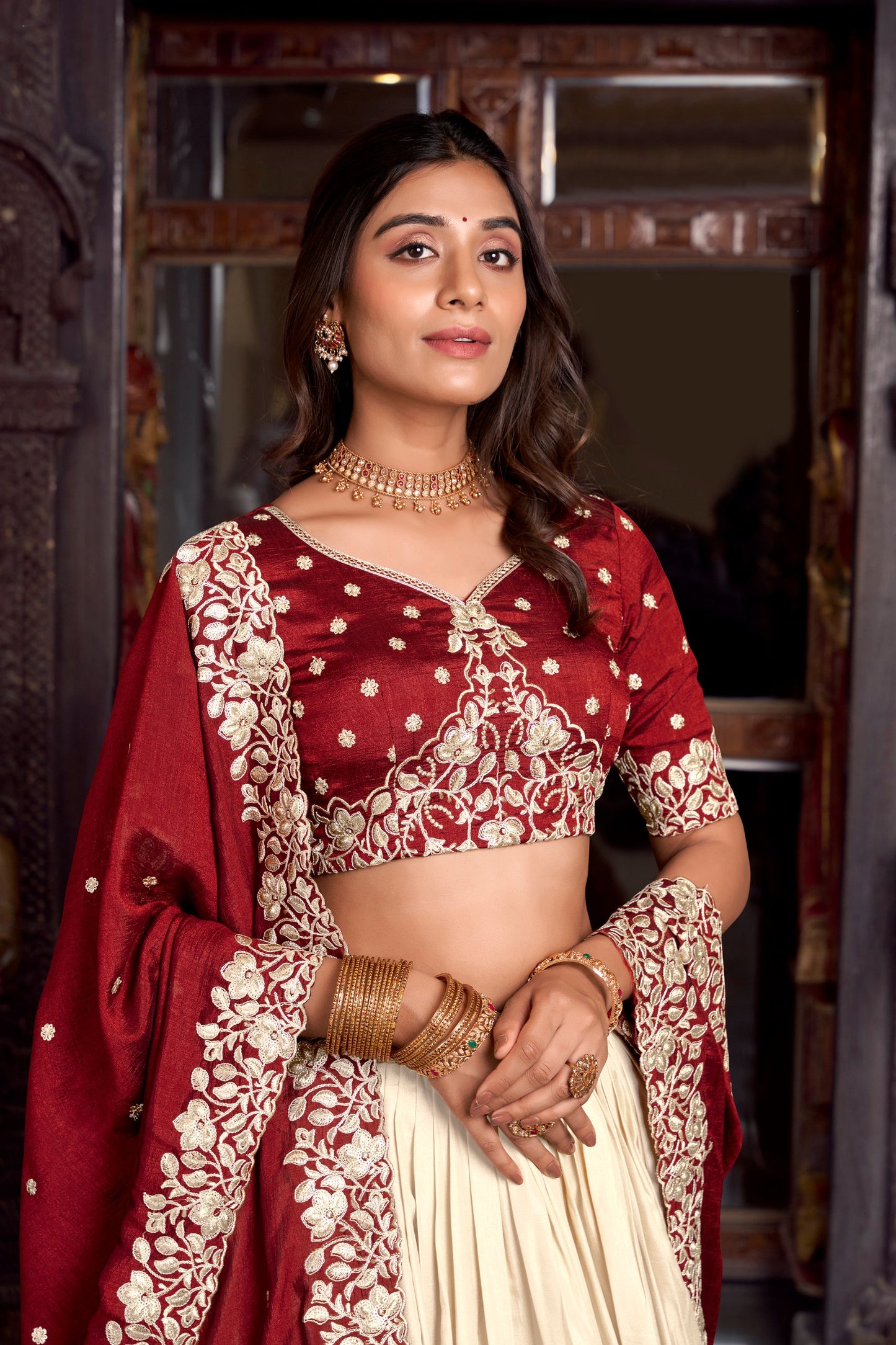 Exquisite Tussar Silk Printed Foil Worked Lehenga Choli Set