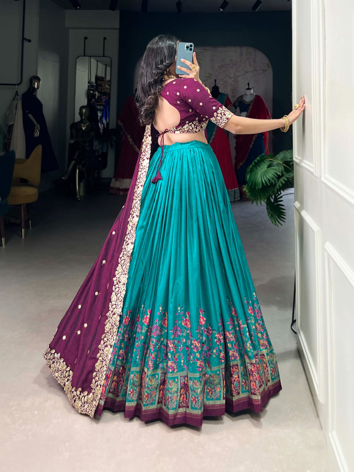 Exquisite Tussar Silk Printed Foil Worked Lehenga Choli