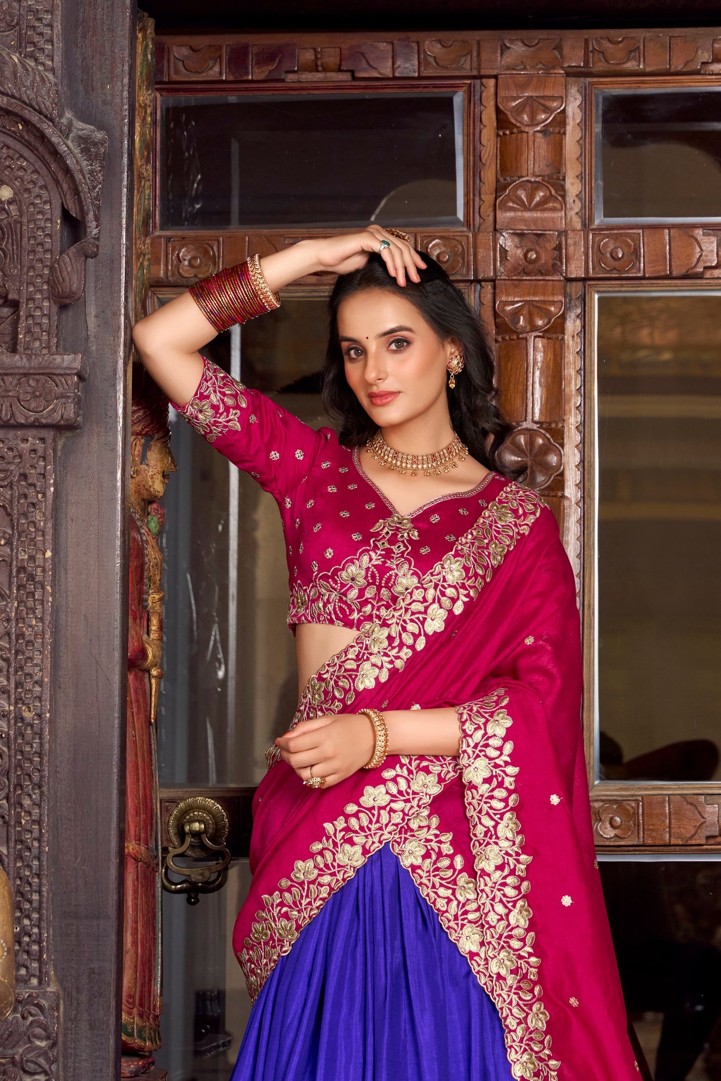 Exquisite Tussar Silk Printed Foil Worked Lehenga Choli Set
