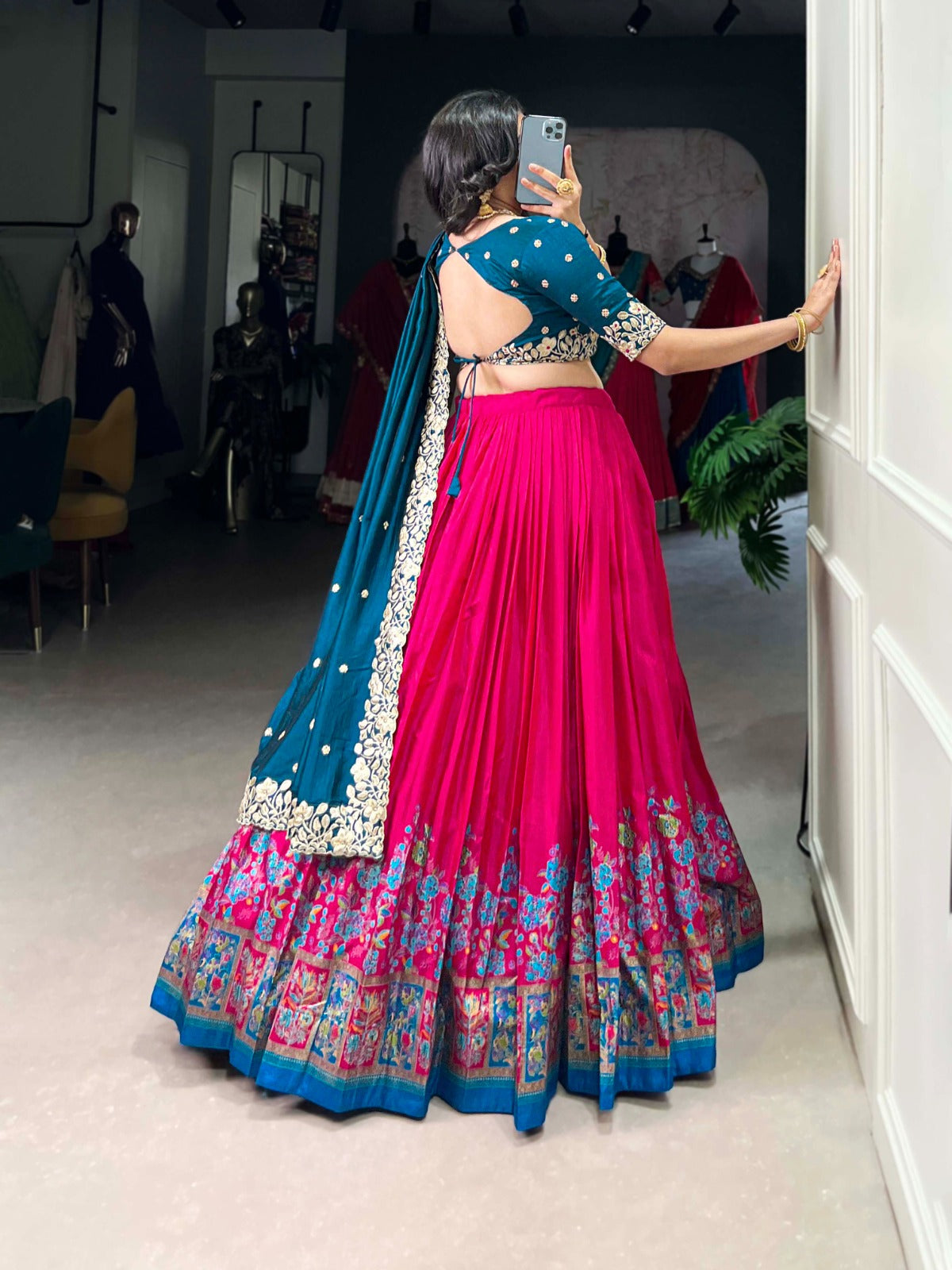 Exquisite Tussar Silk Printed Foil Worked Lehenga Choli