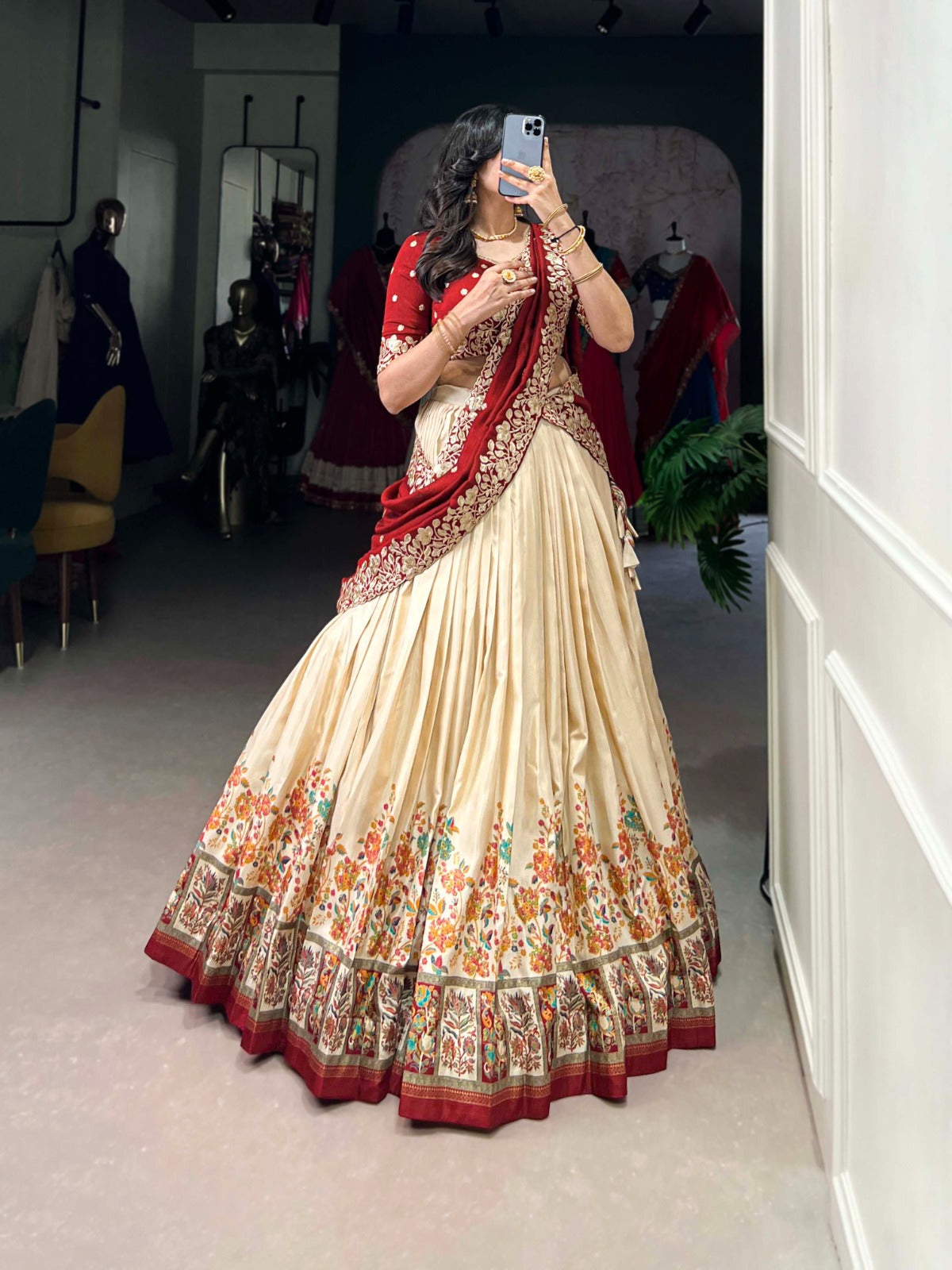 Exquisite Tussar Silk Printed Foil Worked Lehenga Choli