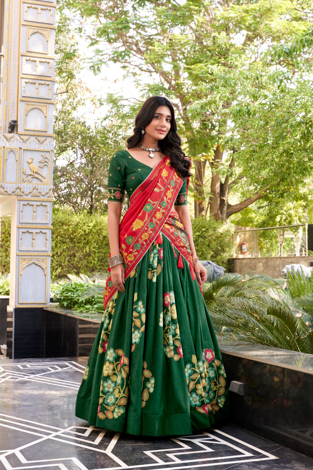 Magnificent Tussar Silk Printed Foil Worked Lehenga Choli