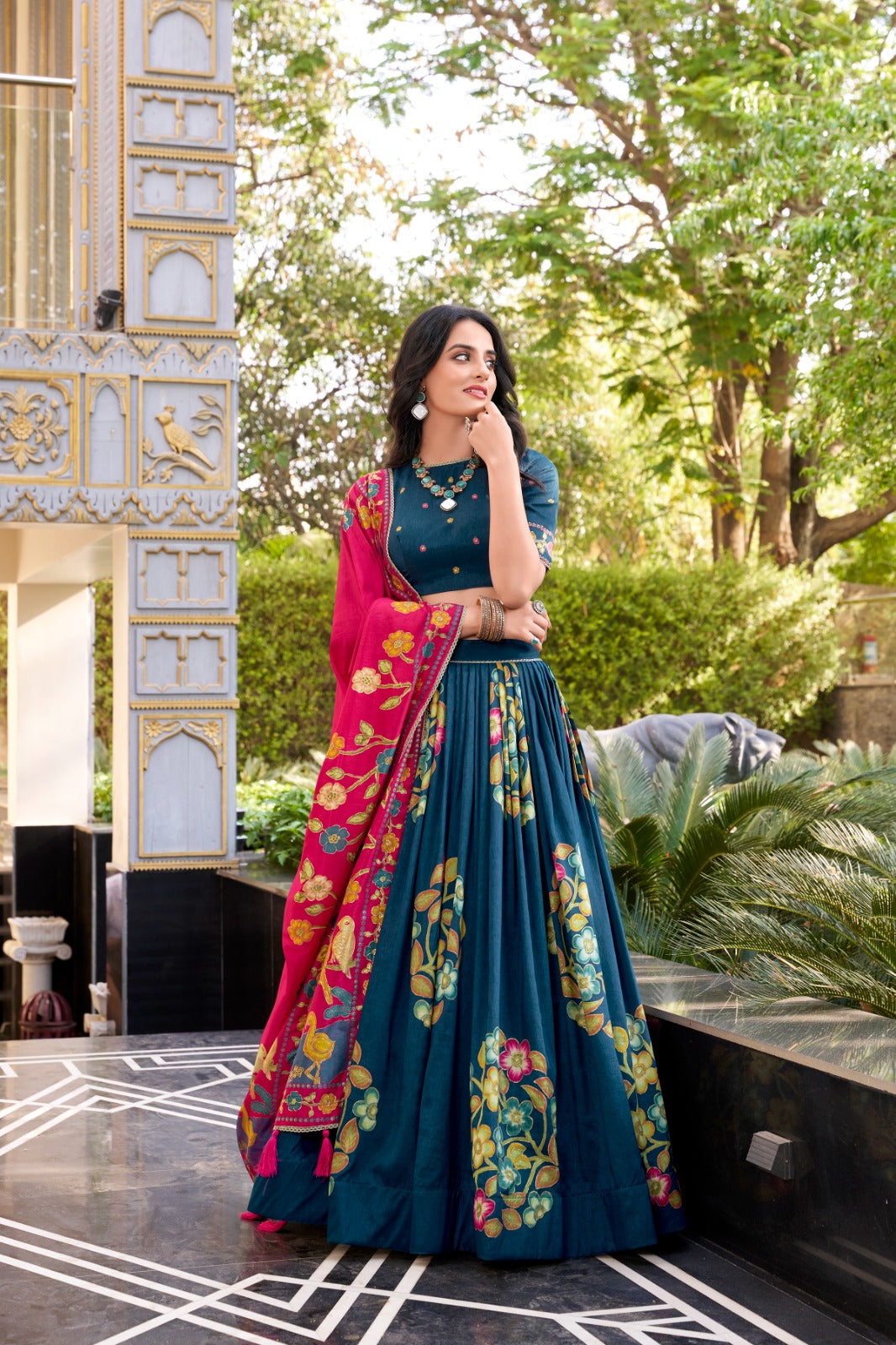 Magnificent Tussar Silk Printed Foil Worked Lehenga Choli