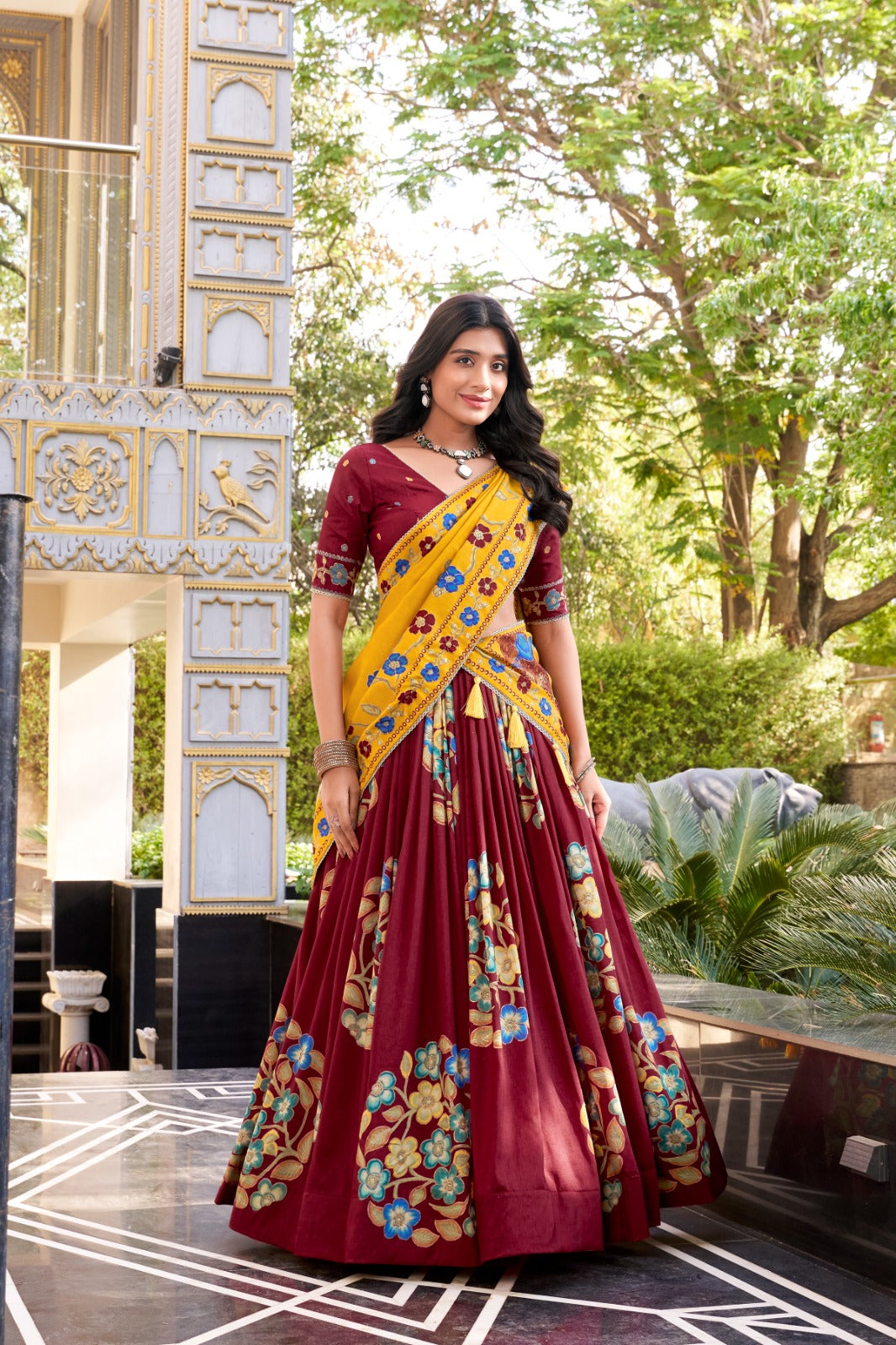 Magnificent Tussar Silk Printed Foil Worked Lehenga Choli