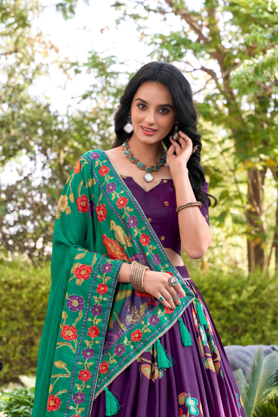 Magnificent Tussar Silk Printed Foil Worked Lehenga Choli