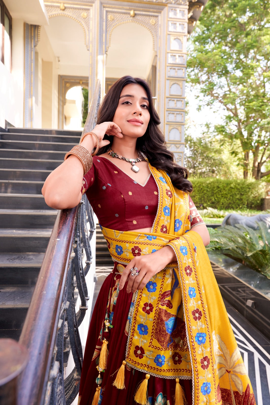 Magnificent Tussar Silk Printed Foil Worked Lehenga Choli