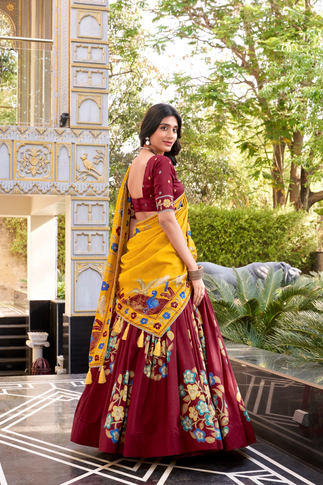 Magnificent Tussar Silk Printed Foil Worked Lehenga Choli