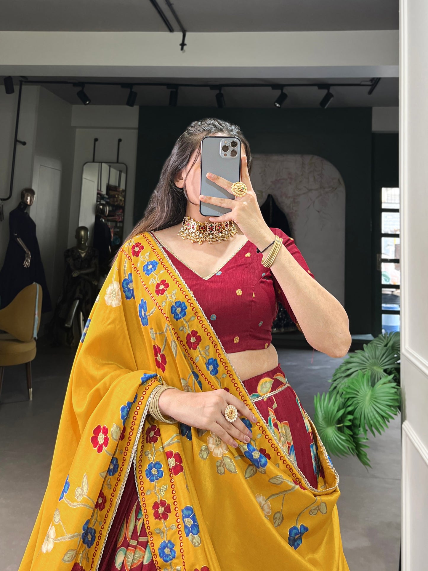 Magnificent Tussar Silk Printed Foil Worked Lehenga Choli