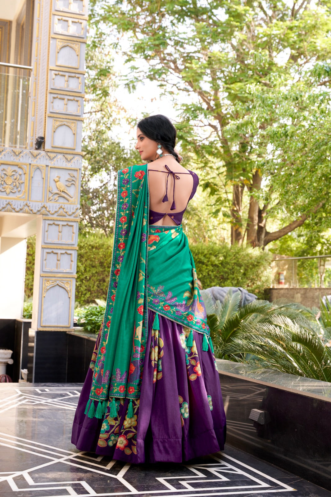 Magnificent Tussar Silk Printed Foil Worked Lehenga Choli